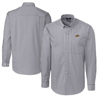 Men's Akron RubberDucks  Cutter & Buck Charcoal Big & Tall Easy Care Stretch Gingham Long Sleeve Button-Down Shirt