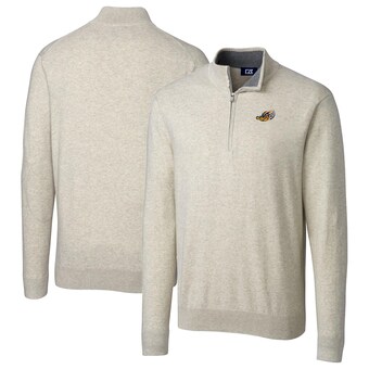 Men's Akron RubberDucks Cutter & Buck Oatmeal Big & Tall Lakemont Tri-Blend Quarter-Zip Pullover Sweater