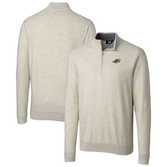 Men's Akron RubberDucks Cutter & Buck Oatmeal Lakemont Tri-Blend Quarter-Zip Pullover Sweater