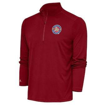 Men's Amarillo Sod Poodles  Antigua Cardinal Tribute Quarter-Zip Pullover Top