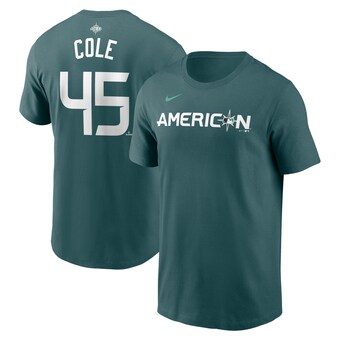 Men's American League Gerrit Cole Nike Teal 2023 MLB All-Star Game Name & Number T-Shirt