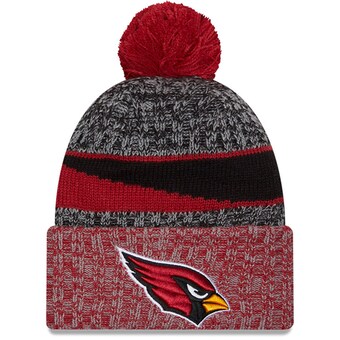 Men's Arizona Cardinals  New Era Black/Cardinal 2023 Sideline Sport Cuffed Pom Knit Hat