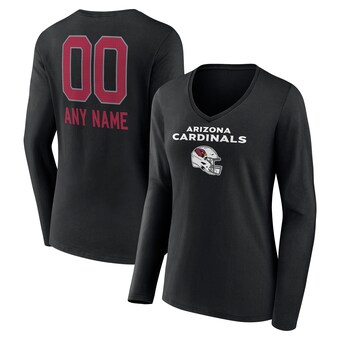 Women's Arizona Cardinals Black Personalized Name & Number Team Wordmark Long Sleeve V-Neck T-Shirt