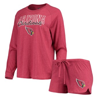 Women's Arizona Cardinals Concepts Sport Cardinal Meter Knit Long Sleeve Raglan Top & Shorts Sleep Set