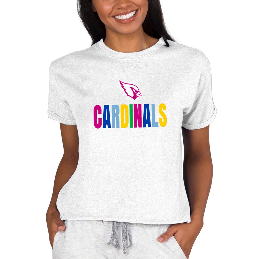 Women's Arizona Cardinals Concepts Sport Oatmeal Tri-Blend Mainstream Terry Short Sleeve Sweatshirt Top