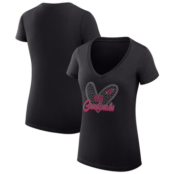 Women's Arizona Cardinals G-III 4Her by Carl Banks Black Leopard Heart Fitted V-Neck T-Shirt