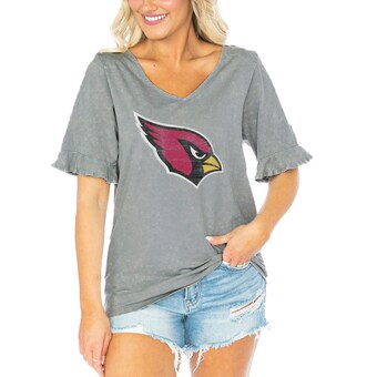 Women's Arizona Cardinals  Gameday Couture Gray Field Finesse Ruffle Sleeve V-Neck T-Shirt