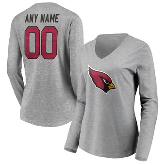 Women's Arizona Cardinals Gray Team Authentic Custom Long Sleeve V-Neck T-Shirt