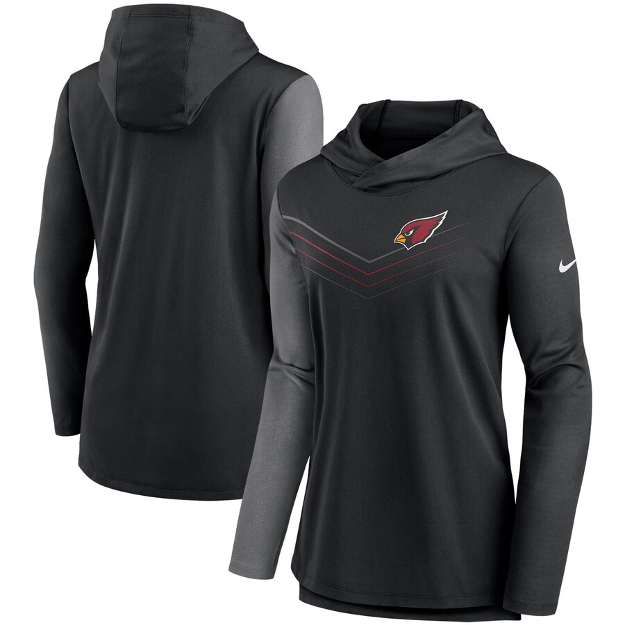 Women's Arizona Cardinals Nike Black/Heathered Charcoal Chevron Hoodie Performance Long Sleeve T-Shirt