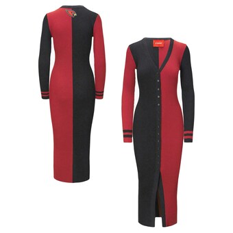 Women's Arizona Cardinals STAUD Black/Cardinal Shoko Knit Button-Up Sweater Dress