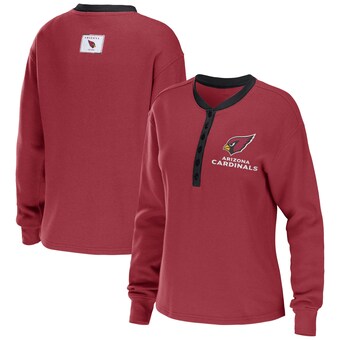 Women's Arizona Cardinals WEAR by Erin Andrews Cardinal Waffle Henley Long Sleeve T-Shirt