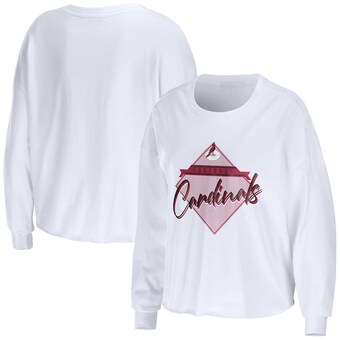 Women's Arizona Cardinals WEAR by Erin Andrews White Domestic Cropped Long Sleeve T-Shirt