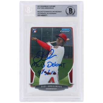 Autographed Arizona Diamondbacks Didi Gregorius 2013 Bowman Chrome #147 Beckett Fanatics Witnessed Authenticated Rookie Card with "MLB Debut 9/5/12" Inscription