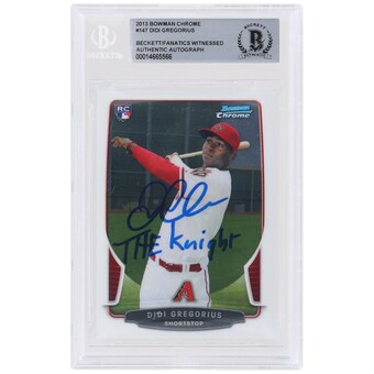 Autographed Arizona Diamondbacks Didi Gregorius 2013 Bowman Chrome #147 Beckett Fanatics Witnessed Authenticated Rookie Card with "The Knight" Inscription