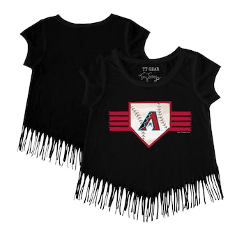 Girls Toddler Arizona Diamondbacks Tiny Turnip Black Base Stripe Fringe T-Shirt