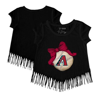 Girls Toddler Arizona Diamondbacks Tiny Turnip Black Baseball Bow Fringe T-Shirt