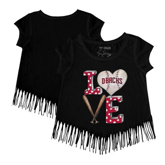 Girls Toddler Arizona Diamondbacks Tiny Turnip Black Baseball Love Fringe T-Shirt