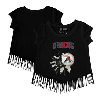 Girls Toddler Arizona Diamondbacks Tiny Turnip Black Baseball Tear Fringe T-Shirt