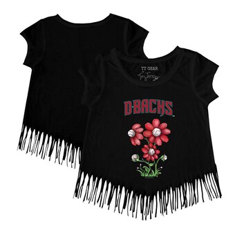 Girls Toddler Arizona Diamondbacks Tiny Turnip Black Blooming Baseballs Fringe T-Shirt