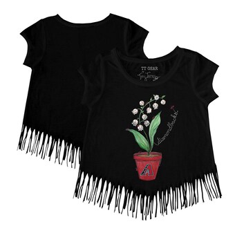 Girls Toddler Arizona Diamondbacks Tiny Turnip Black Lilies & Ladybugs Fringe T-Shirt