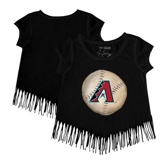 Girls Toddler Arizona Diamondbacks Tiny Turnip Black Stitched Baseball Fringe T-Shirt