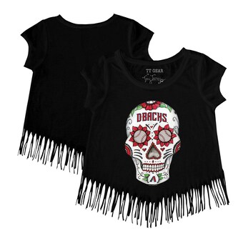 Girls Toddler Arizona Diamondbacks Tiny Turnip Black Sugar Skull Fringe T-Shirt