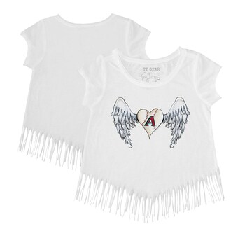 Girls Toddler Arizona Diamondbacks Tiny Turnip White Angel Wings Fringe T-Shirt