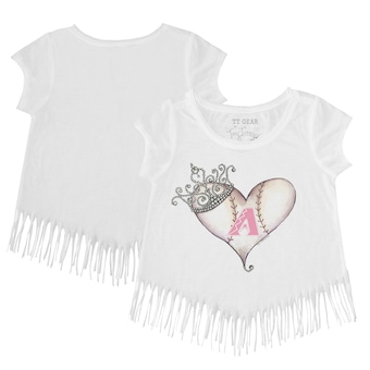 Girls Toddler Arizona Diamondbacks Tiny Turnip White Baseball Tiara Heart Fringe T-Shirt