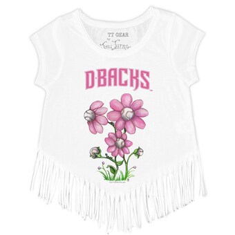 Girls Toddler Arizona Diamondbacks Tiny Turnip White Blooming Baseballs Fringe T-Shirt