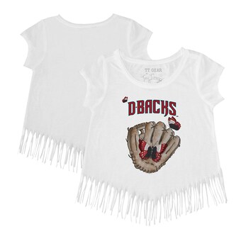 Girls Toddler Arizona Diamondbacks Tiny Turnip White Butterfly Glove Fringe T-Shirt