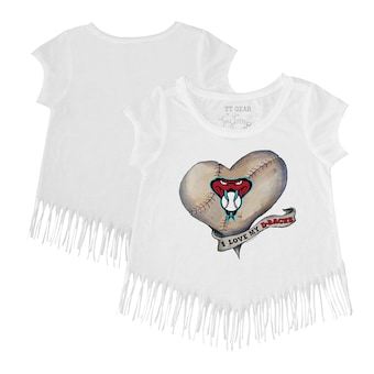 Girls Toddler Arizona Diamondbacks Tiny Turnip White Heart Banner Fringe T-Shirt