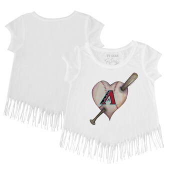 Girls Toddler Arizona Diamondbacks Tiny Turnip White Heart Bat Fringe T-Shirt