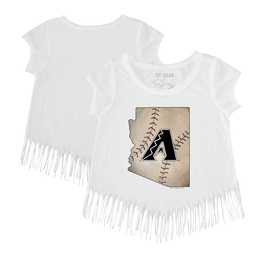 Girls Toddler Arizona Diamondbacks Tiny Turnip White State Outline Fringe T-Shirt