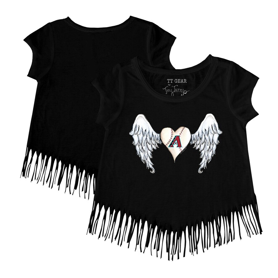 Girls Youth Arizona Diamondbacks Tiny Turnip Black Angel Wings Fringe T-Shirt