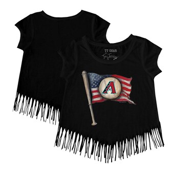 Girls Youth Arizona Diamondbacks Tiny Turnip Black Baseball Flag Fringe T-Shirt