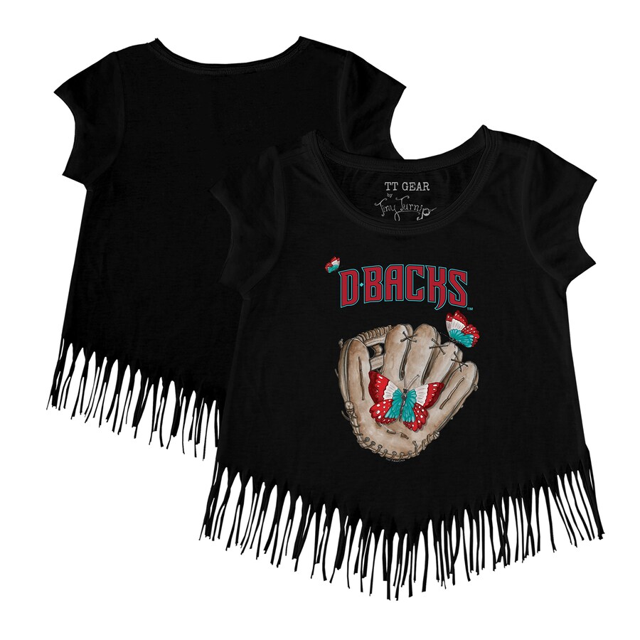 Girls Youth Arizona Diamondbacks Tiny Turnip Black Butterfly Glove Fringe T-Shirt