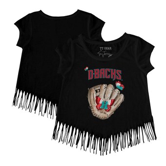 Girls Youth Arizona Diamondbacks Tiny Turnip Black Butterfly Glove Fringe T-Shirt