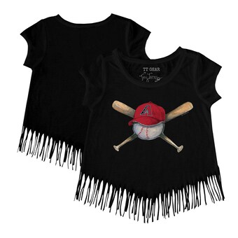 Girls Youth Arizona Diamondbacks Tiny Turnip Black Hat Crossbats Fringe T-Shirt