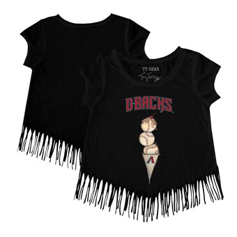 Girls Youth Arizona Diamondbacks Tiny Turnip Black Triple Scoop Fringe T-Shirt