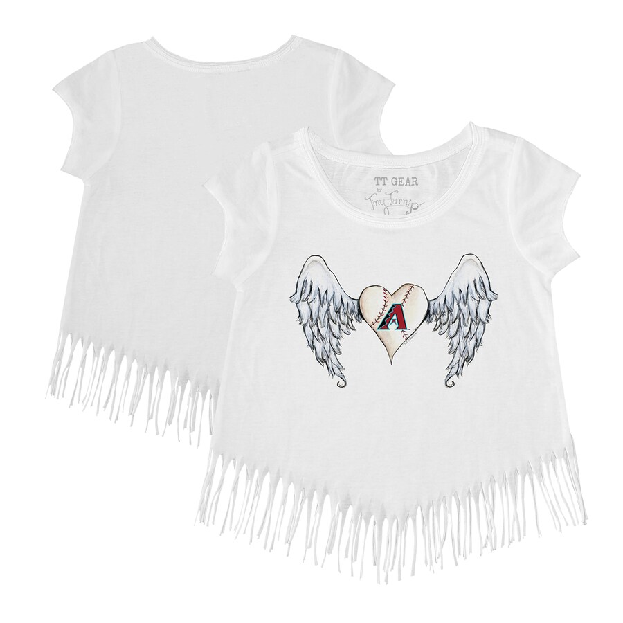 Girls Youth Arizona Diamondbacks Tiny Turnip White Angel Wings Fringe T-Shirt