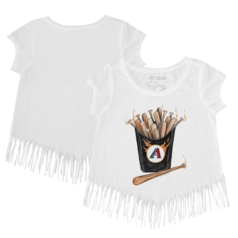 Girls Youth Arizona Diamondbacks Tiny Turnip White Hot Bats Fringe T-Shirt