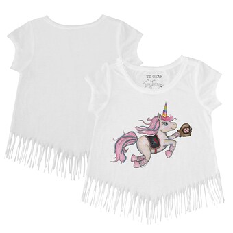 Girls Youth Arizona Diamondbacks Tiny Turnip White Unicorn Fringe T-Shirt