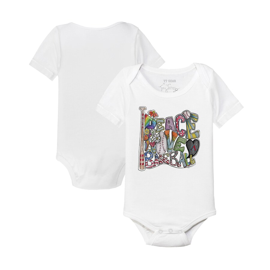 Infant Arizona Diamondbacks Tiny Turnip White Peace Love Baseball Bodysuit