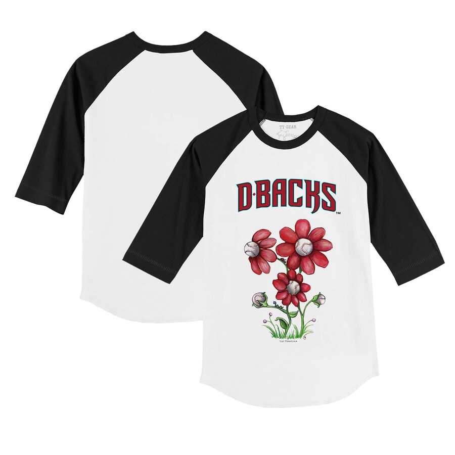 Infant Arizona Diamondbacks Tiny Turnip White/Black Blooming Baseballs Raglan 3/4 Sleeve T-Shirt