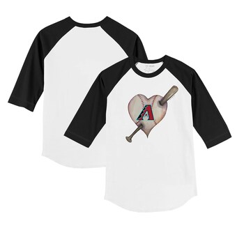 Infant Arizona Diamondbacks Tiny Turnip White/Black Heart Bat Raglan 3/4 Sleeve T-Shirt