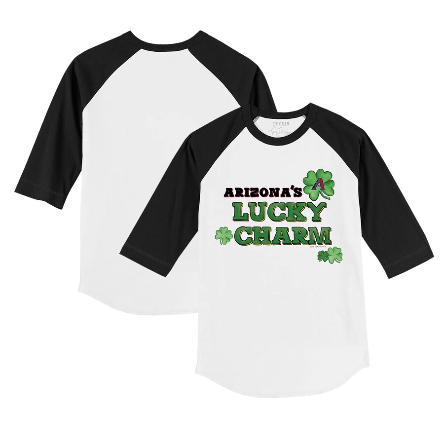 Infant Arizona Diamondbacks Tiny Turnip White/Black Lucky Charm Raglan 3/4 Sleeve T-Shirt