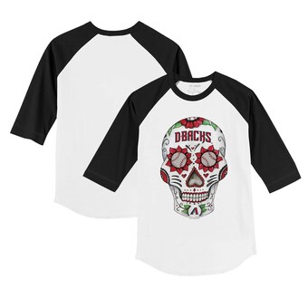 Infant Arizona Diamondbacks Tiny Turnip White/Black Sugar Skull Raglan 3/4 Sleeve T-Shirt