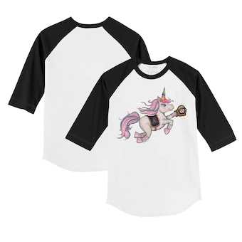 Infant Arizona Diamondbacks Tiny Turnip White/Black Unicorn Raglan 3/4 Sleeve T-Shirt