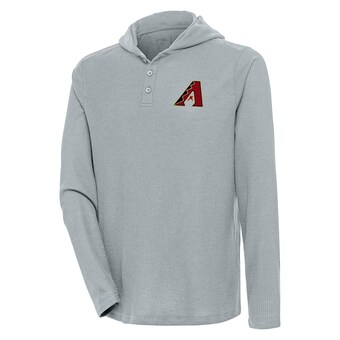 Men's Arizona Diamondbacks  Antigua Gray Strong Hold Long Sleeve Henley Hoodie T-Shirt