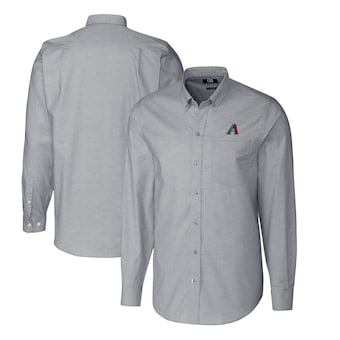 Men's Arizona Diamondbacks  Cutter & Buck Charcoal Stretch Oxford Long Sleeve Dress Shirt